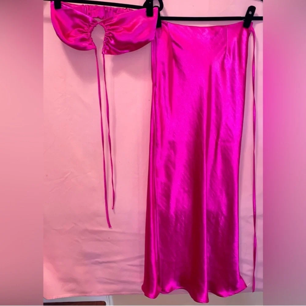Top Shop Skirt Set Pink Fuchsia Halter Straples Hot Summer Island 6 Small/Medium - Picture 2 of 16